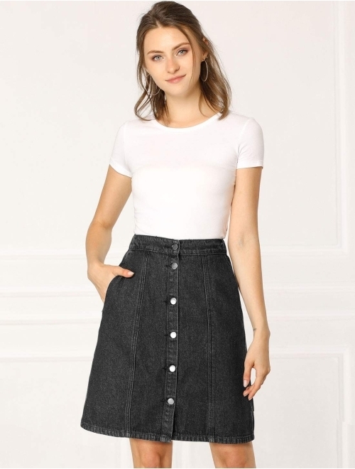Allegra K Women's Denim Skirts Short Button Down Jeans Skirt