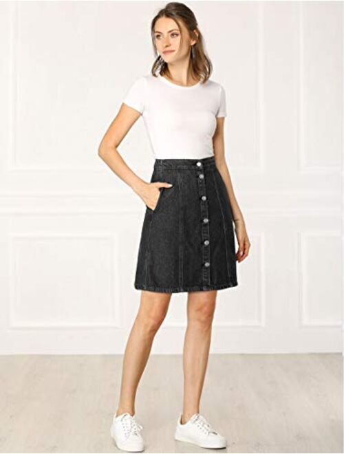 Allegra K Women's Denim Skirts Short Button Down Jeans Skirt