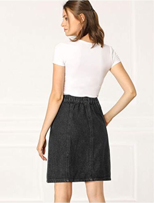 Allegra K Women's Denim Skirts Short Button Down Jeans Skirt