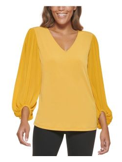 Solid Pleated Long Sleeve Top