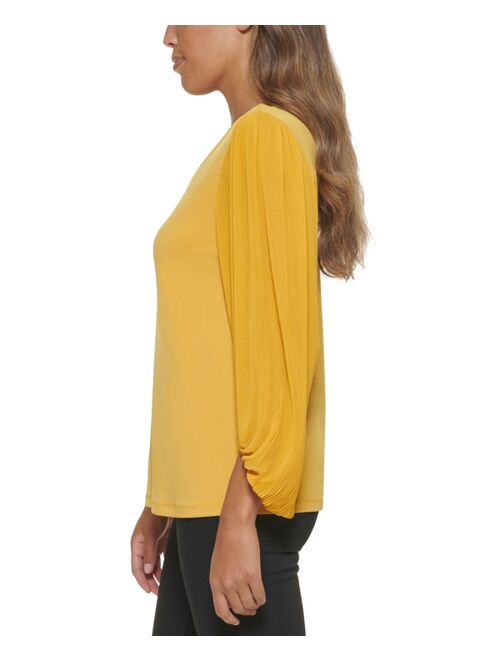 Calvin Klein Solid Pleated Long Sleeve Top