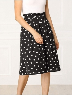 Women's Belted Elastic High Waist Vintage A-Line Midi Skirt