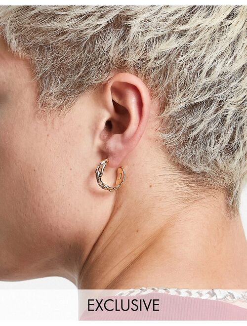 Reclaimed Vintage Inspired warped chain hoop earrings in gold
