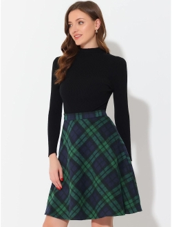 Women's Plaids Vintage Tartan Elastic Waist Knee Length A-Line Skirt