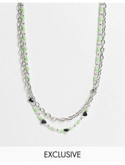 inspired unisex necklaces with hearts beads in green and silver
