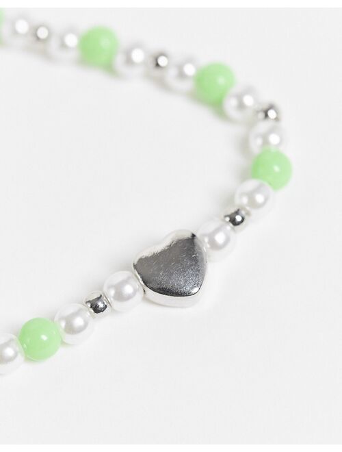 Reclaimed Vintage inspired unisex necklaces with hearts beads in green and silver