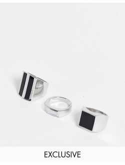 inspired chunky ring pack with enamel detail in silver