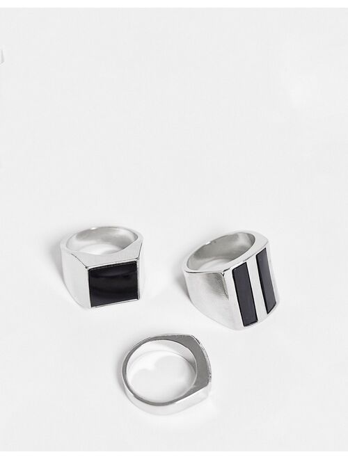 Reclaimed Vintage inspired chunky ring pack with enamel detail in silver