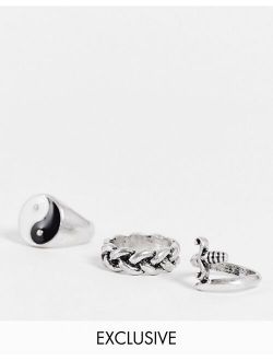 Inspired unisex rings with yin yang in silver 3 pack