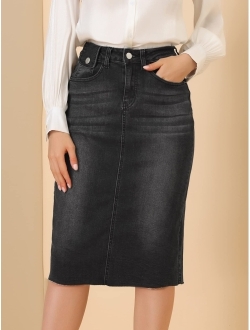 Women's Casual Jean Skirt High Waisted Back Vent Short Denim Skirts