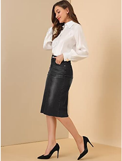Allegra K Women's Casual Jean Skirt High Waisted Back Vent Short Denim Skirts