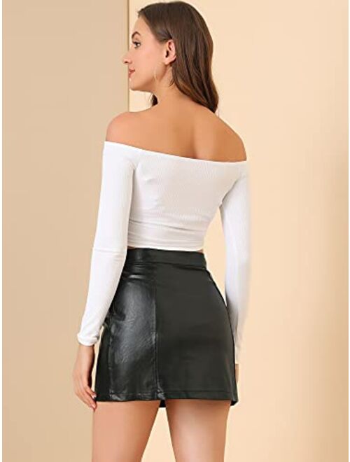 Allegra K Women's Metallic Mini Skirt Shiny Glitter Holographic High Waist Zipper Short Skirts