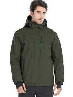 Men's Waterproof Ski Snow Jacket Fleece Lined Warm Winter Rain Jacket with Hood Fully Taped Seams
