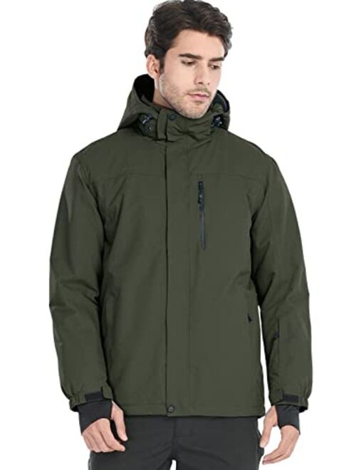 FREE SOLDIER Men's Waterproof Ski Snow Jacket Fleece Lined Warm Winter Rain Jacket with Hood Fully Taped Seams