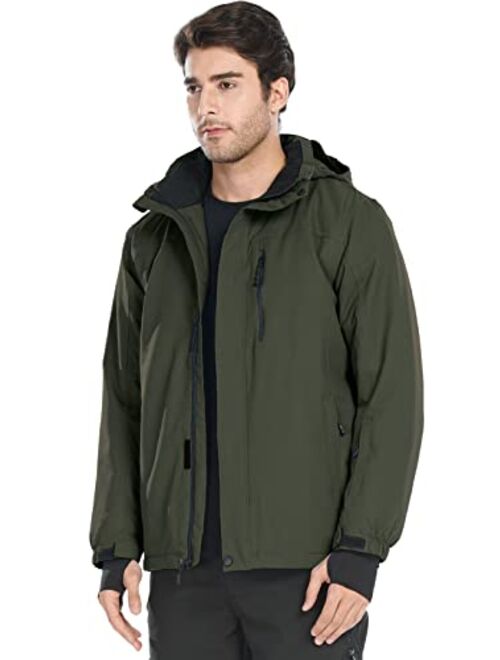 FREE SOLDIER Men's Waterproof Ski Snow Jacket Fleece Lined Warm Winter Rain Jacket with Hood Fully Taped Seams