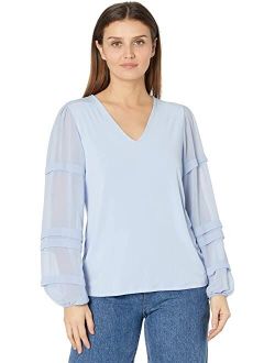 V-Neck Blouse with Pleated Sleeves