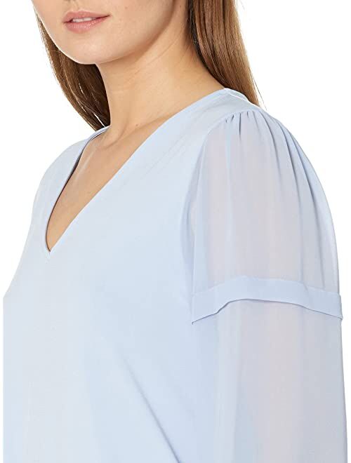 Calvin Klein V-Neck Blouse with Pleated Sleeves