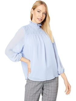 Mock Neck Blouse with Smocked Detail