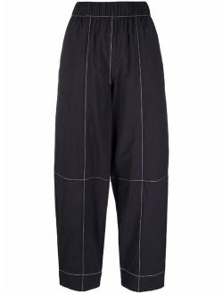 contrast-stitching straight trousers