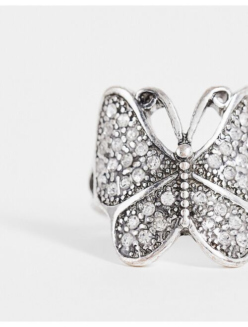 Reclaimed Vintage inspired unisex y2k butterfly ring in silver