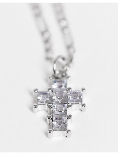 Reclaimed Vintage inspired unisex choker necklace with crystal cross in silver