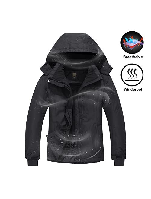 FREE SOLDIER Men's Waterproof Ski Jackets Warm Winter Coats for Men Mountain Windproof Hooded Snow Coat Windbreaker Raincoat