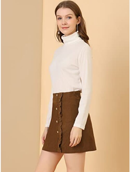 Allegra K Women's Corduroy Vintage Button Decor Ruffled Trim High Waist Faux Wrap Skirt