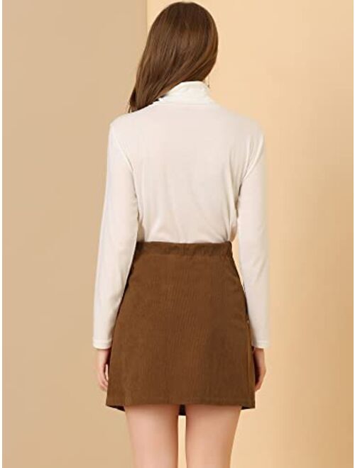 Allegra K Women's Corduroy Vintage Button Decor Ruffled Trim High Waist Faux Wrap Skirt