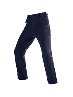 Men's Fleece Lined Outdoor Cargo Hiking Pants Water Repellent Softshell Snow Ski Pants with Zipper Pockets