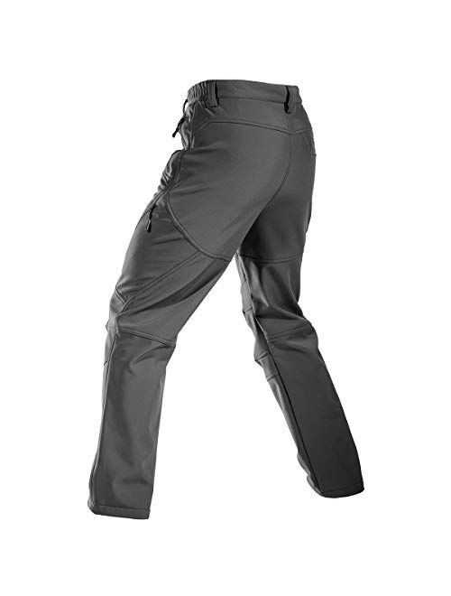FREE SOLDIER Men's Fleece Lined Outdoor Cargo Hiking Pants Water Repellent Softshell Snow Ski Pants with Zipper Pockets