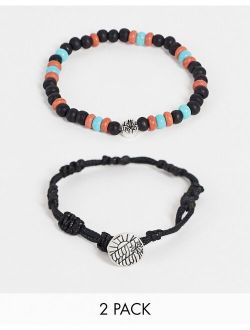 Classics 77 cord and beaded 2 pack bracelet set in black