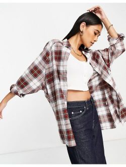 long sleeve boyfriend shirt in dark red and white check