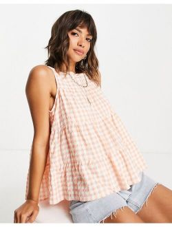 cotton smock tank top in peach gingham