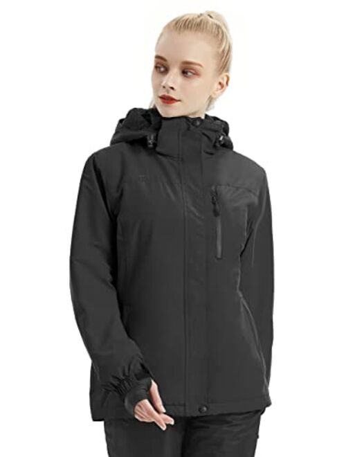 FREE SOLDIER Women's Waterproof Ski Snow Jacket Fleece Lined Warm Winter Rain Jacket with Hood Fully Taped Seams