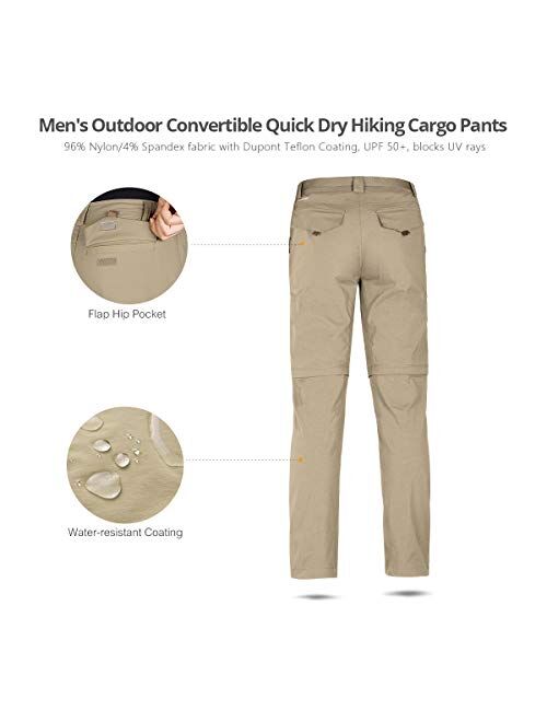 FREE SOLDIER Men's Outdoor Convertible Hiking Pants with Belt Lightweight Quick Dry Tactical Cargo Pants Nylon Spandex