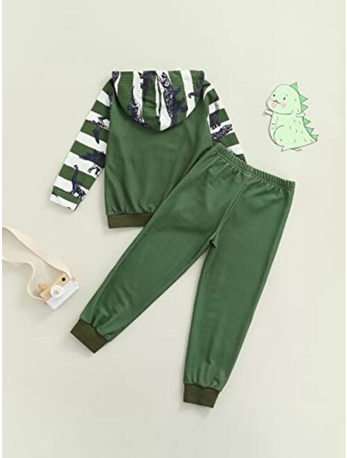 Thilsidee Kids Suit Set Boys, Dinosaur Print Hoodie Pullover Tops+ Camouflage Pants 2PCS Fall Winter Pant Sets