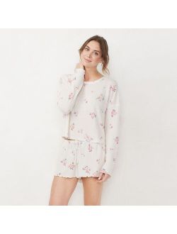 Women's LC Lauren Conrad Cozy Waffle Thermal Knit Long Sleeve Pajama Top & Pajama Shorts Sleep Set
