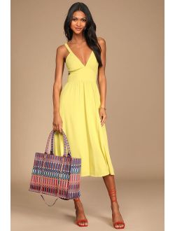 Bold New Look Lime Green Tie-Back Midi Dress With Pockets