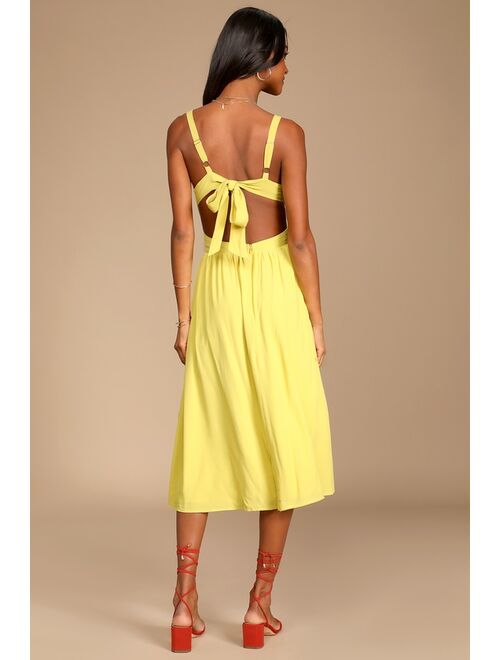 Lulus Bold New Look Lime Green Tie-Back Midi Dress With Pockets