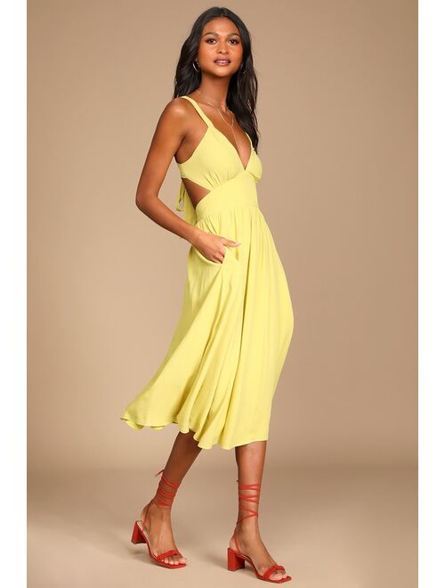 Lulus Bold New Look Lime Green Tie-Back Midi Dress With Pockets