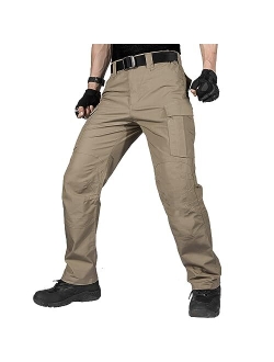 Men's Water Resistant Pants Relaxed Fit Tactical Combat Army Cargo Work Pants with Multi Pocket