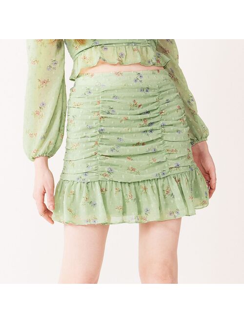 Juniors' SO® Pull-On Ruched Flutter Mini Skirt