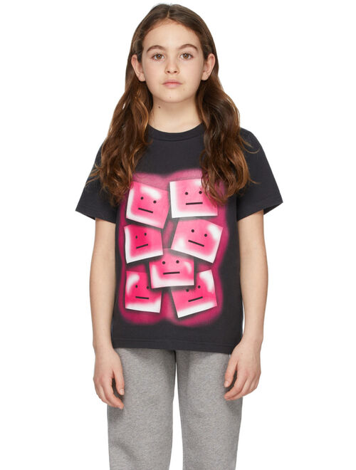Acne Studios Kids Black & Pink Face Print T-Shirt