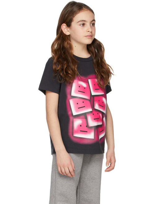Acne Studios Kids Black & Pink Face Print T-Shirt