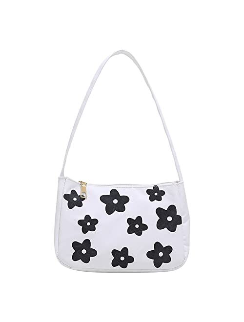 Jqwygb Canvas Underarm Bags for Women, Fashion Flower Style Shoulder Bag, Lightweight Mini Handbags with Zipper Closure