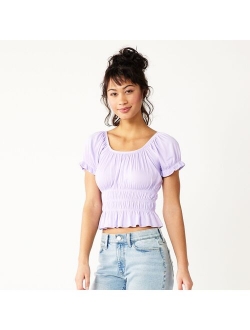 Juniors' SO® Puff Sleeve Cinched Waist Top