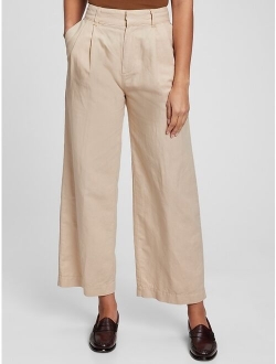 High Rise Linen Pleated Wide Leg Pants with Washwell