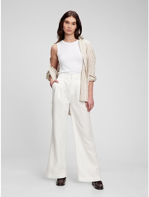 GAP High Rise Linen Pleated Wide Leg Pants with Washwell