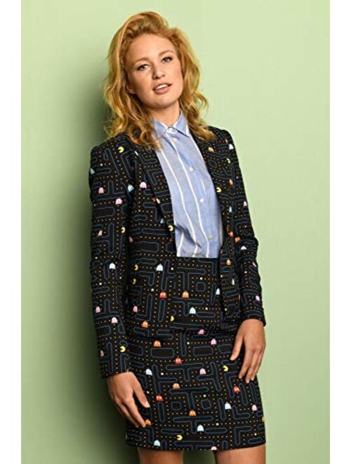Opposuits – Madam Pac–Man – Crazy Suits with Funny Prints for Women – Full Set: Jacket and Skirt – US