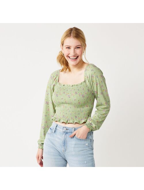 Juniors' SO® Long Sleeve Smocked Top